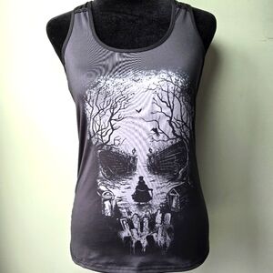 Gothic Skull Tank Top Optical Illusion Criss Cross Dark Academia  S/M